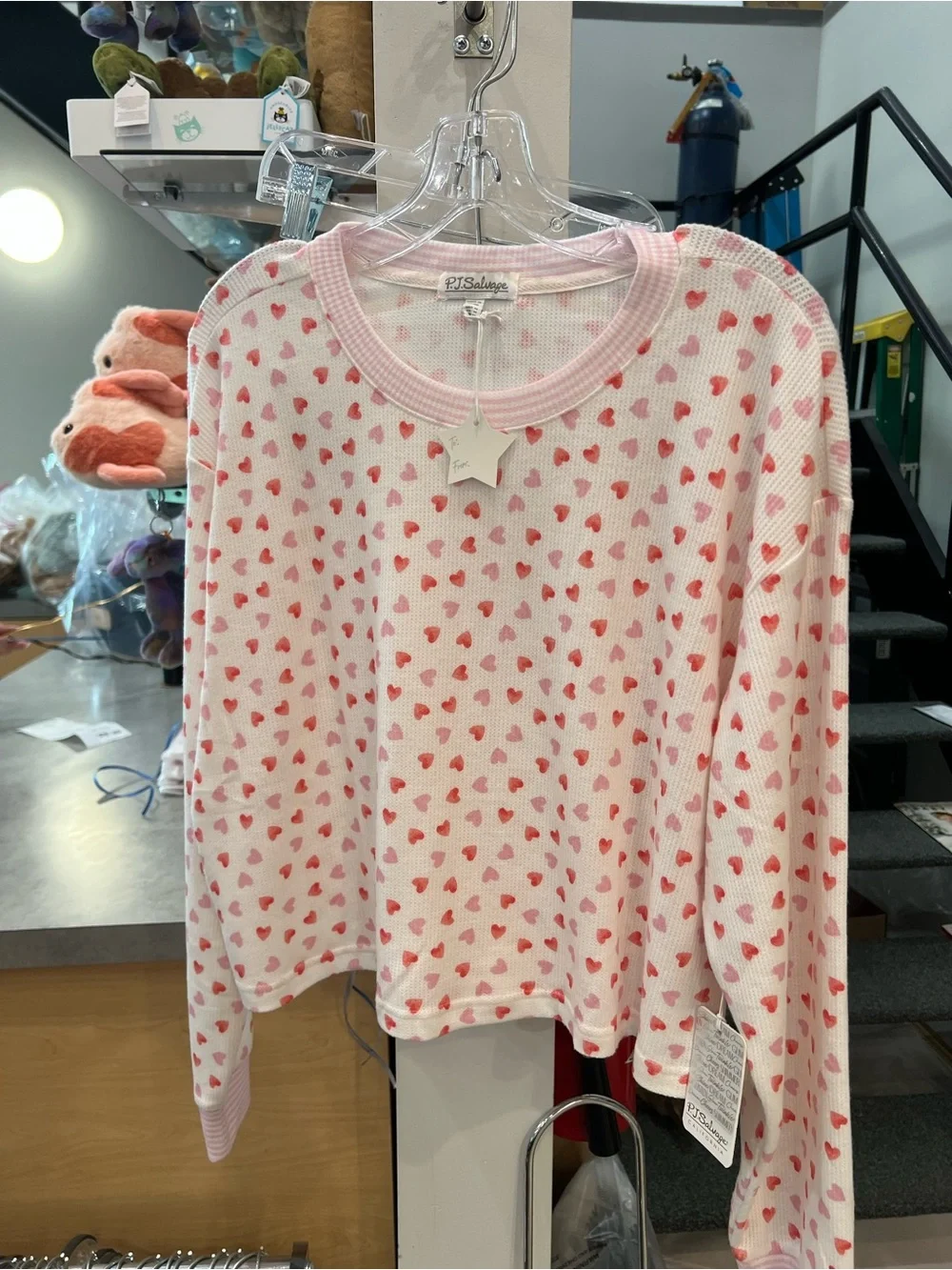 PJ Salvage Pink Heart-Print Long-Sleeve Top & Shorts Pajama Set in Junior Sizing - Picture 3 of 3